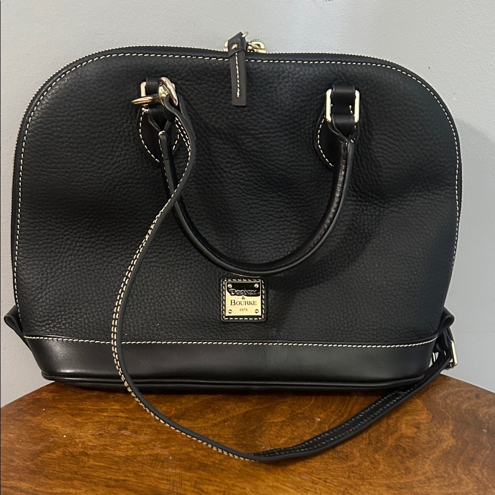 Dooney & Bourke Black Pebble Leather Dome Satchel with Gold Hardware